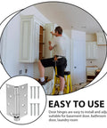 Self Closing Stainless Steel Door Hinge Heavy Duty Spring With Automatic Rebound For Screen Doors And Interior Doors Ideal For Bathroom Pantry Basements Durable Metal Door Hardware shown with installation example.