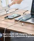 22-Inch Black Touch Table Lamps Set of 2 With No-Fuss Dual USB Ports, 3-Way Dimmable Touch Lamps connected to devices on desk