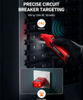 Hand using Circuit Breaker Finder With GFCI Outlet Tester For Home And Workshop Easy Plug And Play Electrical Tester Tool on panels.