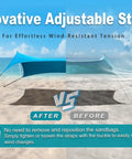 Ten By Ten Foot UPF50 Plus Beach Tent Sun Shelter with straps on sandy beach