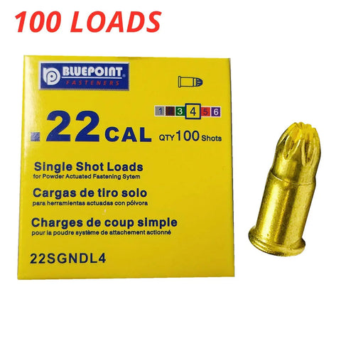 Yellow 0.22 Caliber Powder Loads For Powder Actuated Tools Heavy Duty Power Fasteners 100 Count Pro Grade Boosters For Concrete Block Hollow Core Penetration Compatible With RAMSET HILTI SIMPSON DEWALT, box and load
