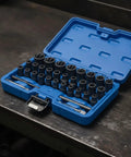 Top Tier 33 Piece Broken Bolt Extractor Set With Spiral Socket Nut Remover Kit For Cars And Trucks, CR-MO Steel Gear To Fix Rusty Bolts Fast In Your Garage Shop Or Workshop in blue case