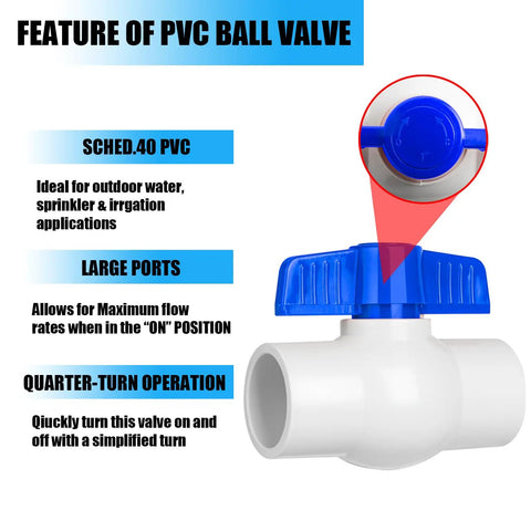 Three Quarter Inch PVC Ball Valve With Slip Connection And Easy Turn Blue T Handle For Water Projects And Outdoor Irrigation