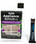 Product packaging and tube of Appliance Touch Up Paint For Stoves Microwaves And Fridges Black Epoxy Repair For Enamel Metal And Stainless Steel Scratch Fix Kit For Household Appliances Quick Dry Durable Finish Stain Resistant Easy To Apply Long Lasting Color.