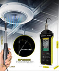 3 In 1 High Precision Digital Hot Wire Anemometer For Air Velocity And Air Flow With CFM CMM Readouts, 0.2 To 67 MPH Range, Temperature 32 To 113 F, Pro Grade Speed And Volume Diagnostics showing 360° probe and LCD
