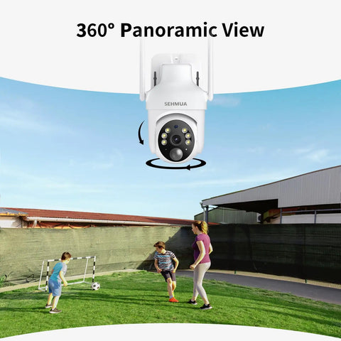 2K Solar Security Cameras Outdoor Wireless 2 Pack With 360 Degree Pan Tilt, Color Night Vision, installed on wall.