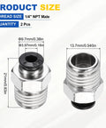 Two Pack Push To Connect Fittings One Quarter Inch NPT Male For 0.16 Inch OD Tubing Nickel Plated Brass with Dimensions