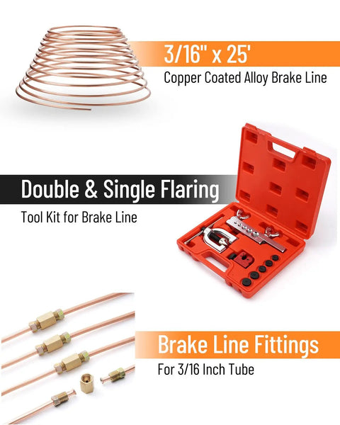 Copper Coated Brake Line Kit With Tube Bender And Flare Tool 25 Feet Of Three Sixteenth Inch Steel Lines Includes 16 Fittings