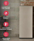 10 Cu Ft Upright Convertible Refrigerator And Freezer Box Featuring A No Sweat Mode Swap For Garage Or Basement Setup showing design features.