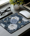 Blue And White Floral Mouse Pad With Gold Chrysanthemum Accent, Luxury Desk Mat For Home Office, Non Slip Rubber Base, 9.5 by 7.9 Inches