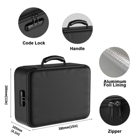 5200F Fireproof And Water Resistant Document Organizer with Lock, black portable safe box showing code lock, handle, and zipper