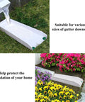 Heavy Duty Rain Gutter Downspout Extension Splash Block Keeps Foundation Bone Dry And Stops Yard Flooding So Your Outdoor Game Stays Strong All Weekend Long resting on grass with water flowing from a downspout.