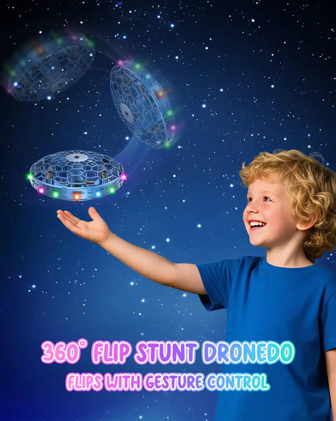 Child playing with Kids Flying Toy Drone With 360 Degree Motion Sensor Gesture Control And LED Lights Indoor Safe UFO