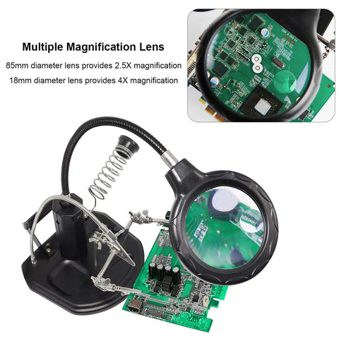 Pro Grade Magnifier Work Station With 16 LED Lights For Soldering And Welding 2.5X And 4X Magnification USB Rechargeable Hands Free Glass Stand