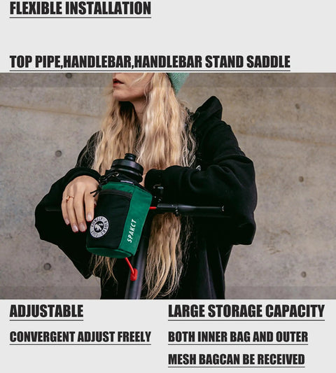 Universal Bike Cup Holder And Multi Position Bag For Handlebar Top Tube Stem And Saddle Mounts Easy Install Water Bottle Holder For Adults And Kids On Bikes Scooters And EBikes Blue on a scooter handlebar