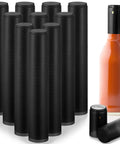 Top Shelf Black PVC Heat Shrink Bottle Caps With Ridiculously Slick Finish For Wine And Hot Sauce Packaging 200 Piece Box, displayed with a bottle.