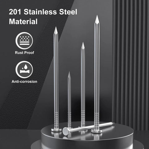 420 Piece Stainless Steel Hardware Nails Set For Home Use with different sizes of nails displayed on a stand.
