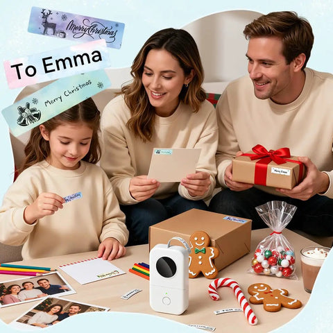 Family using Bluetooth Mini Label Maker D30 Portable Thermal Printer With Rechargeable Battery 2026 Upgrade Version Ultra Compact Labeler For Home Office Or Classroom Works With Tablet Or Phone High DPI German Print Head For Sharp Clear Labels.