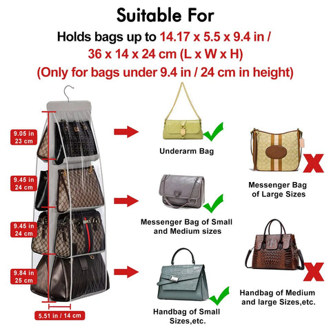 Super Handy Two Pack Hanging Handbag Purse Organizer Keeps Purses Tidy for Closet with Eight Pockets, fits underarm and small bags