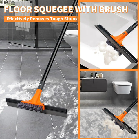 Heavy Duty 2-In-1 Floor Squeegee Workhorse With 16-Inch Rubber Blade And 6-Inch Scrub Brush 62-Inch Handle on tile floor