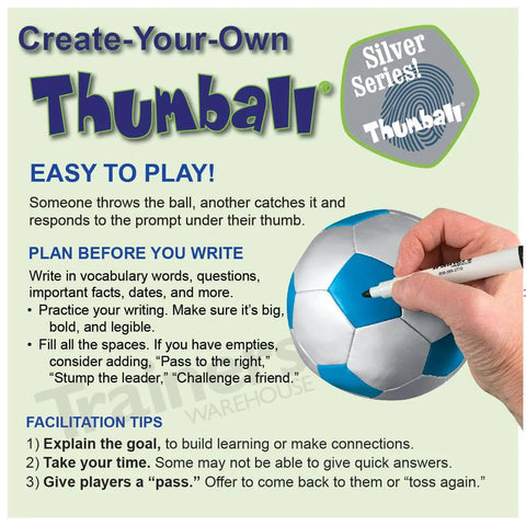 Create Your Own Thumball 6 Inch Blue With Marker Includes 30 Blank Panels For Custom Ice Breakers And Learning Reinforcement Tools
