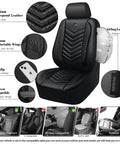 3D Foam Faux Leather Seat Covers Full Set Waterproof and Easy Clean All Black, Universal Fit, airbag and armrest compatible