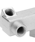 Close-up of the 6 Way Air Compressor Manifold Block High Flow Aluminum Alloy Distribution Fitting With G1/4 G1/2 Threads