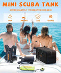 Ultra Portable 1.9L Aluminum DOT Certified Scuba Tank with gear on boat deck, ideal for shallow water diving and backup air source.