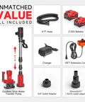 Cordless Stick Water Transfer Pump With Two 4.0Ah Batteries And Charger 740 GPH Flow 33 Ft Head, pump kit components displayed