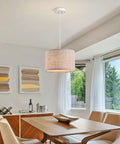 Beige Linen Drum Pendant Light With 48 Inch Adjustable Cord For Kitchen Bedroom Living Room And Kids Room E26 Base Modern Hardware
