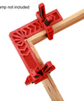 Six Piece 4 Inch 90 Degree Positioning Squares Right Angle Clamps For Woodworking Carpenter DIY Projects Corner Tool Set For Picture Frames Boxes Cabinets And Drawers Red in use on wood pieces