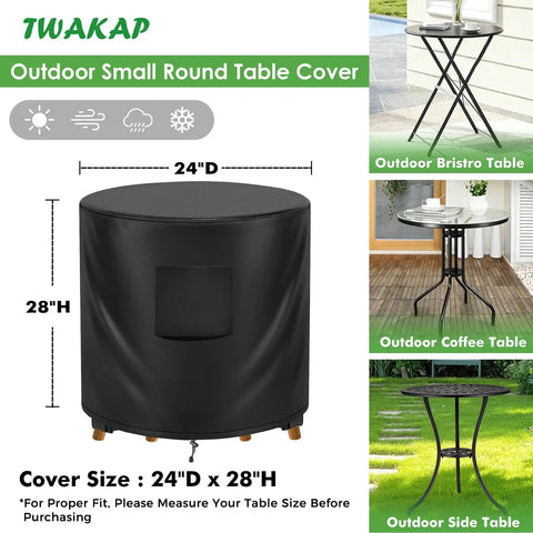 Outdoor Round Patio Table Cover 24 Inch Diameter By 28 Inch Height Waterproof UV Resistant For Small Bistro And Coffee Tables