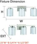 Three Light Bathroom Vanity Fixture In Satin Nickel With Clear Glass Outer Shade And White Glass Inner Shade, 23 Inch Wide Wall Mount dimensions