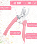 Pink pruner from Eight Piece Garden Shears Set In Four Color Variants For All In One Yard Work with metal blade and PVC handle.