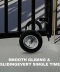 6 Inch Adjustable Sliding Gate Wheel Tensioner Set With Mounting Bracket And U Bolts For Smooth Operation Of Metal Tube And Driveway Gates Heavy Duty Rubber Wheels For Quiet Durable Gate Performance installed on gate