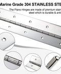 Marine Grade Heavy Duty Piano Hinge 36 Inch Long By 2 Inch Wide Built Beefy And Ready True Zero Point Zero Six Zero Inch Stainless Steel For Heavy Duty Cabinets Doors Toolboxes Metal Plates Furniture And Industrial Projects showing close-up details of hinge design and finish.