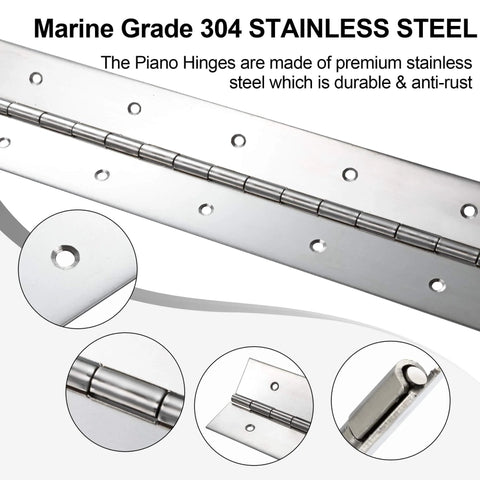 Marine Grade Heavy Duty Piano Hinge 36 Inch Long By 2 Inch Wide Built Beefy And Ready True Zero Point Zero Six Zero Inch Stainless Steel For Heavy Duty Cabinets Doors Toolboxes Metal Plates Furniture And Industrial Projects showing close-up details of hinge design and finish.
