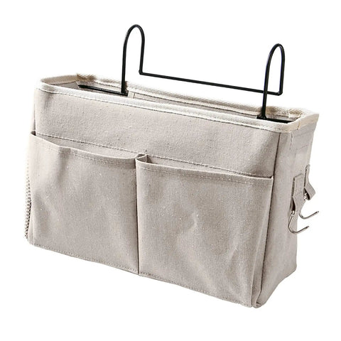 Cotton Linen Nightstand Hanging Bag With Metal Bracket And Multiple Pockets For Bunk Beds Dorm Rooms Kitchen Cabinets And Wardrobes