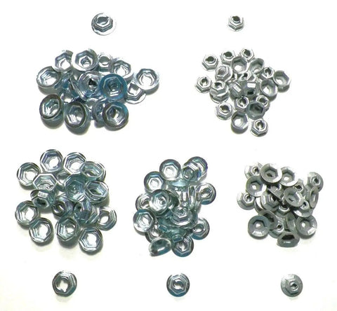 Thread Cutting Nut Set For One Eighth To Quarter Inch Studs, 125 Pieces With 25 Of Each Size, zinc-coated nuts