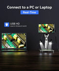 7 Inch Digital Microscope With Screen 1080P Live View 1200X Magnification 12MP Ultra Precise Focusing LCD Soldering Microscope connected to a laptop.