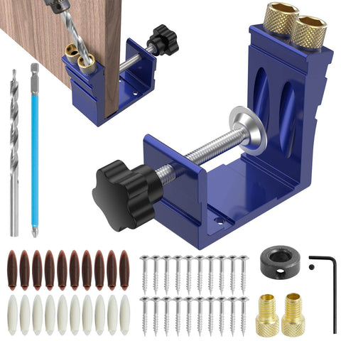 Pocket Hole Jig Kit With Adjustable Punch Locator And 15 Degree Drill Guide For DIY Woodworking Projects, metal construction