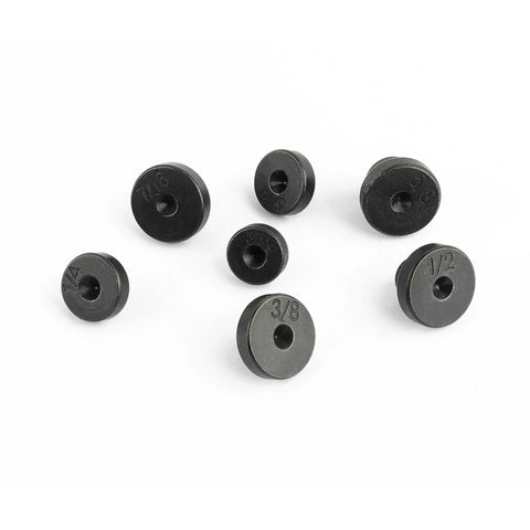 Front view of 7 Piece Double Flare Tool Adapters For Brake Lines 3 Sixteenths To 5 Eighths Inch made of bearing steel