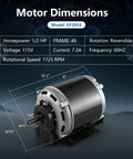 Half Horsepower 115 Volt 60 Hz 1725 RPM Belt Drive Fan Motor With 48 Frame For HVAC Systems Reversible Rotation Class B Insulation Thermal Protection And Long Lasting Quiet Operation, motor dimensions