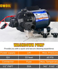 Quiet Yet Powerful 12V Water Pump For RVs Boats And Yachts Delivers 7 GPM At 60 PSI Diaphragm Pump With Half Inch FNPT Inlet Includes Filter And Adapter