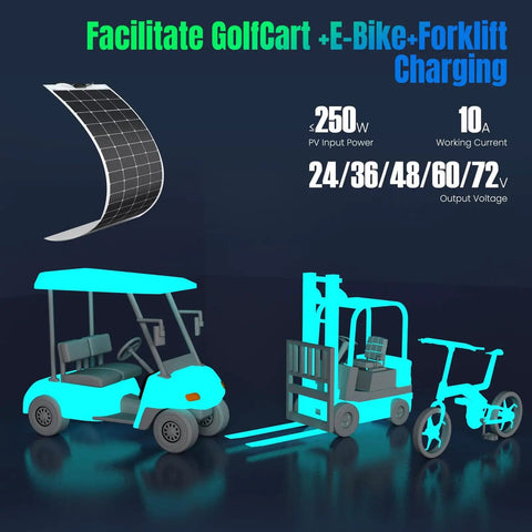 Beefy Waterproof Boost MPPT Solar Charge Controller 12V-48V Up To 250W Panel charging golf cart, e-bike, and forklift
