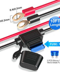 Close-up view of 10FT cable with eyelet terminals and fuse, part of the 12V Car Lighter Socket Splitter With 7 Ports USB PD Type C 30W QC3 18W Quick Charge 3 Lighter Sockets 200W Total Eyelet Terminal Power Outlet Multi Port Car Charger For Fast On The Go Device Charging.