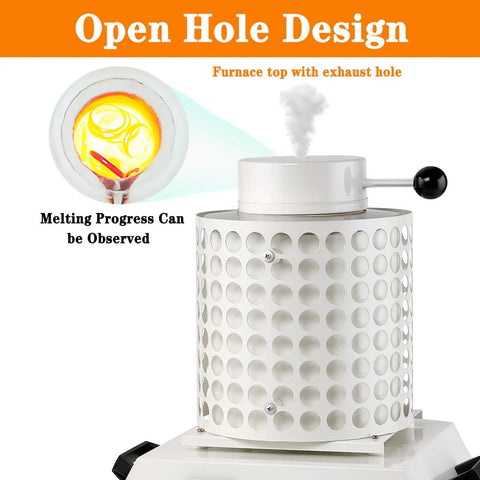 Open hole design of Digital Temperature Controlled Gold Smelting Furnace Kit With Graphite Crucible And Crucible Tongs