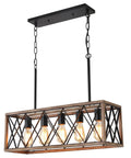 Farmhouse Rustic 5 Light Pendant Chandelier With Adjustable Height Chains Dope Wood Grain Finish Perfect For Dining Room Table Kitchen Island Lighting Linear Rustic Ceiling Fixture For Home
