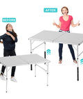 Table Leg Extenders For Folding Tables Adjustable Metal Risers demonstrate height increase from 3.6 to 7.8 inches, before and after view.