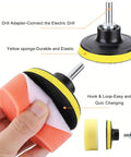 Make Your Ride Look Slick As Glass With This 11 Piece 3 Inch Drill Buffing Pad Set Professional Grade Car Foam Polishing Kit with durable yellow sponge and drill adapter.
